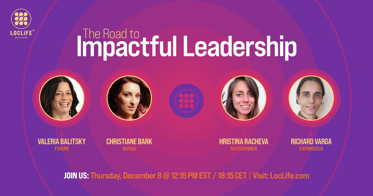 acclaro_inc's tweet image. What does the journey to #leadership look like? How do you get there?

Leading #localization panelists share their thoughts at our upcoming #LocLifeEvent on Dec 8.

📆 Book your seat here 👉 bit.ly/3UkWkJj  #LivingLocLife