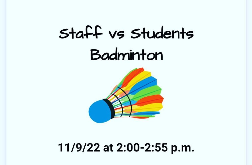 acmswildcats's tweet photo. Staff Vs. Students Badminton 🏸 will take place Wednesday 11/09 at 2:00 pm. 8th Graders get ready to take on the Teachers!!!!
🏸
#acmswildcats #staffvsstudents #wewillwin #badminton🏸 #funStaff Vs. Students Badminton 🏸 will take place Wednesday 11/09 at 2:00 pm. 8th Graders… https://t.co/gCJKWXm0I7