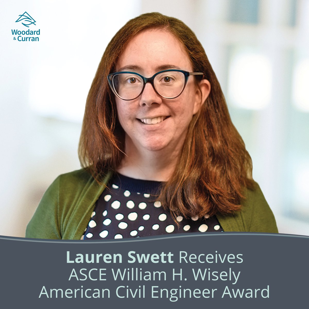 woodardcurran's tweet photo. Congrats to Lauren Swett for receiving the #ASCE22 William H. Wisely American Civil Engineer Award for her exemplary leadership & initiative developing & executing programs for ASCE & her tireless efforts on the Leader Training Committee executing multiple leadership programs! https://t.co/XquwJ7MpE4