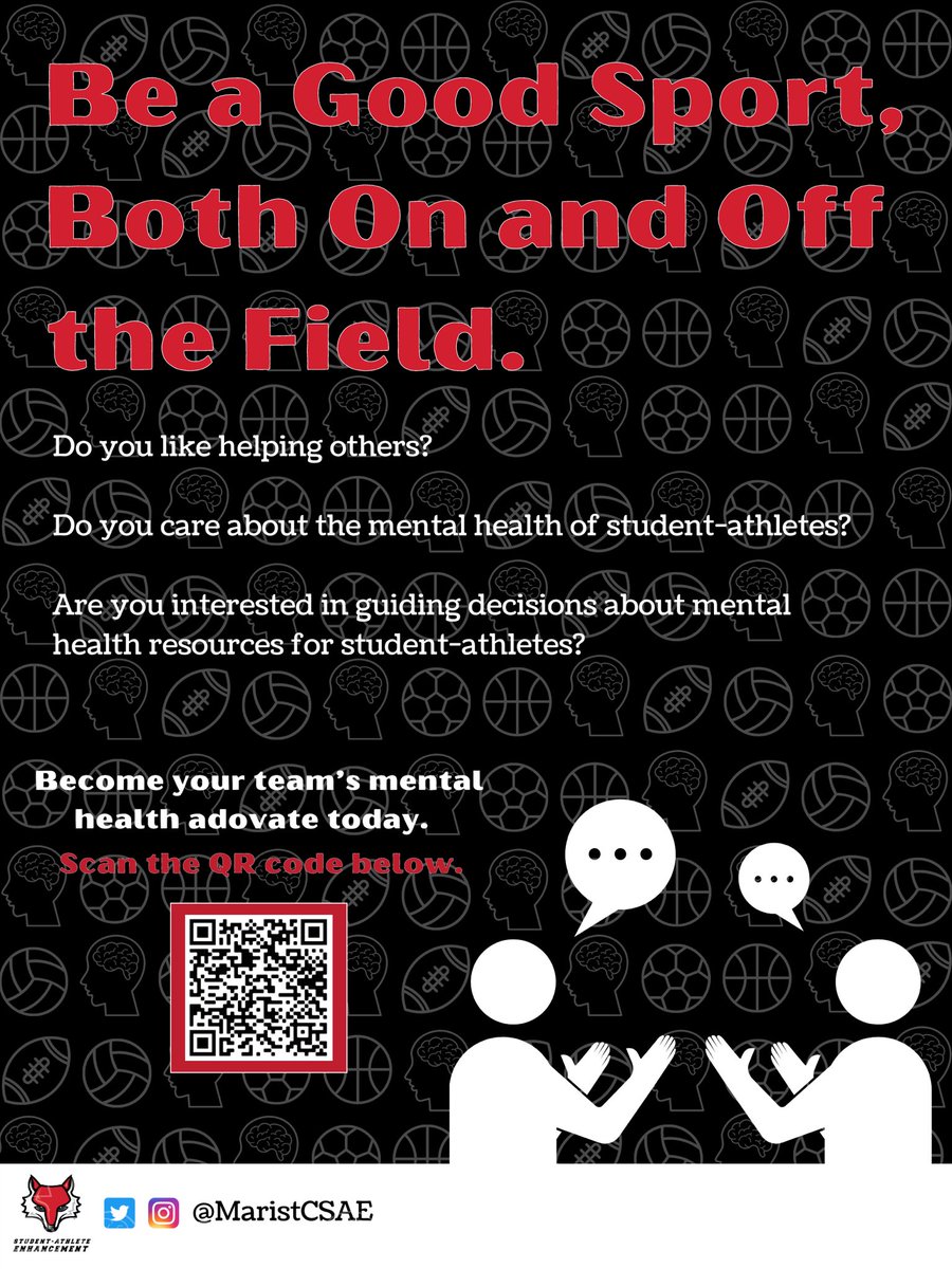 MaristCSAE's tweet photo. Hey Student-Athletes! 

Do you like helping others?

Do you care about the mental health of student-athletes?

Are you interested in guiding decisions about mental health resources for student-athletes?

Apply to become your team’s mental health advocate. 

🔗Link in Bio🔗 https://t.co/4Db573QdrE