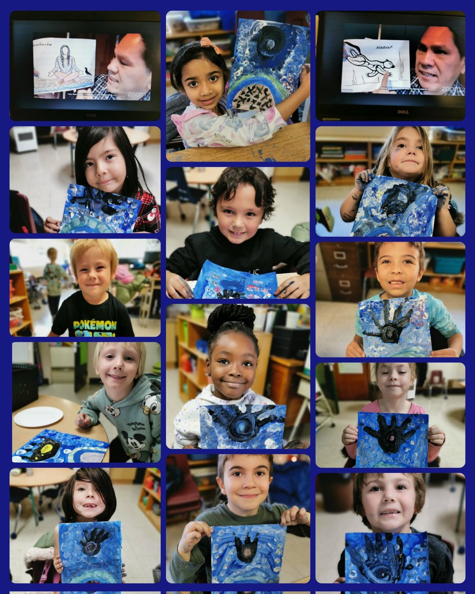 Incredibly engaging start to our #TreatiesRecognitionWeek with <a href="/MLunham/">Moses Lunham</a> "Walk softly on Mother Earth"
We love the Treaty Promise: Share the land, water, plants, air &amp; animals. 
We were taught to mix colours too!
Miigwech!
<a href="/qesarnia/">@QESarnia</a> <a href="/MrsNGooding/">Nicole Gooding</a> #art #INDIGENOUS