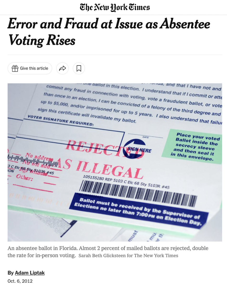 echo_chamberz's tweet photo. If you read articles from before 2016, they usually cite absentee ballots as the most insecure.

Here's a collection of statements from various pre-2016 articles. Democrats used to argue against voter ID by citing studies that found absentee voting is where most cheating occurs. https://t.co/i4nWqibf4s