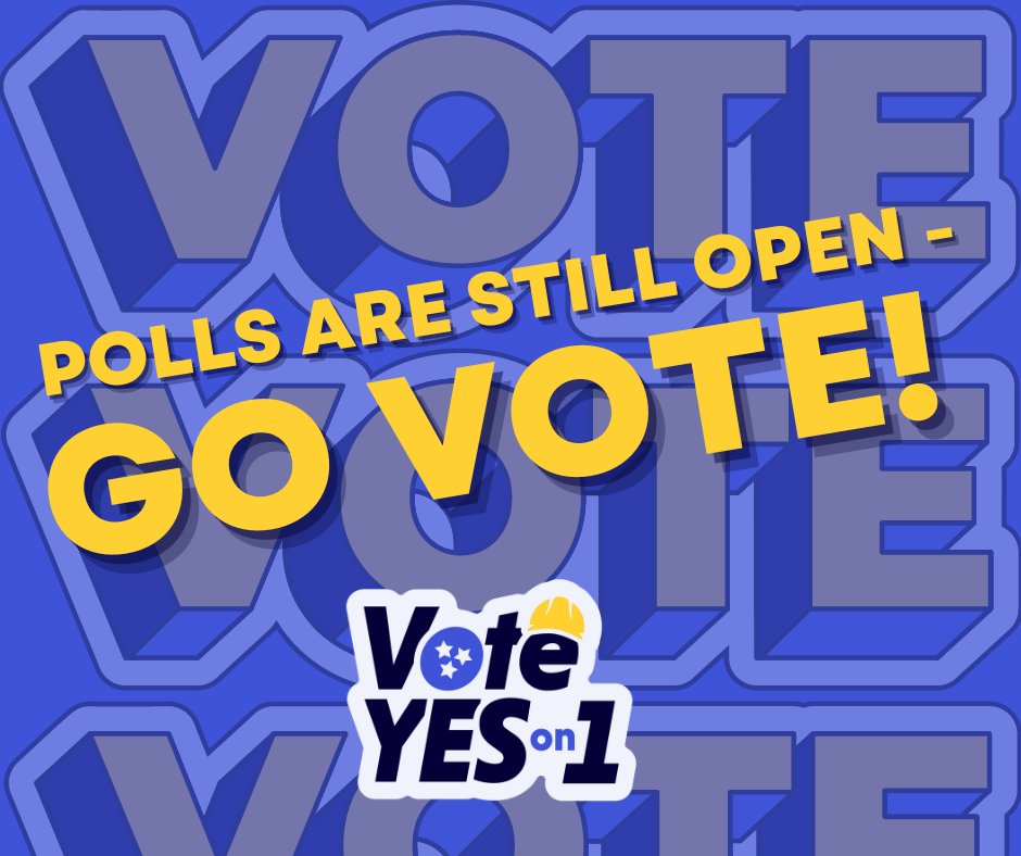 TNright2work's tweet photo. Early numbers are signaling that Amendment 1 will be decided by a narrow margin so every vote counts. 

You still have time to vote - get to the polls by 7pm CT/8pm ET and check YES on 1!
#VoteYesOn1 #TNRight2Work https://t.co/OjQh0vy06T