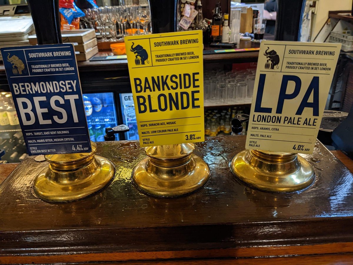 CAMRA Good Beer Guide 2023 launch night at McGlynns, Kings Cross. 
Three real ales on cask <a href="/southwarkbeer/">Southwark Brewing</a> - all good quality. #cask #realale #goodbeer