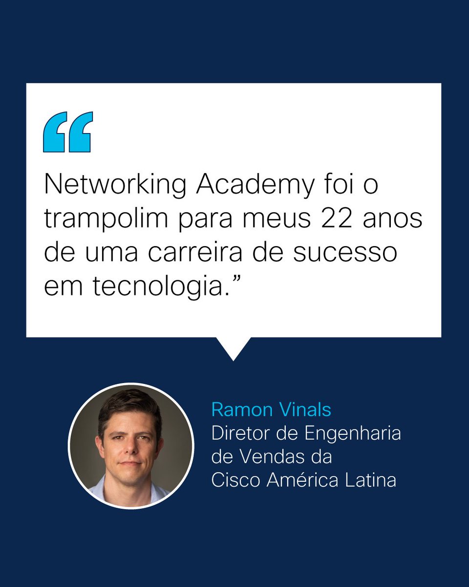 CiscoDoBrasil's tweet photo. Formado na primeira geração da @CiscoNetAcad no México e CCIE, @rvinyals é uma das 4.2 milhões de pessoas que transformaram suas carreiras graças ao programa de habilidades digitais 👨‍💻.
Saiba como #CiscoNetAcad tem impactado a educação na América Latina 👉 https://t.co/eOekYAX10C https://t.co/sD7kxd4ZOP