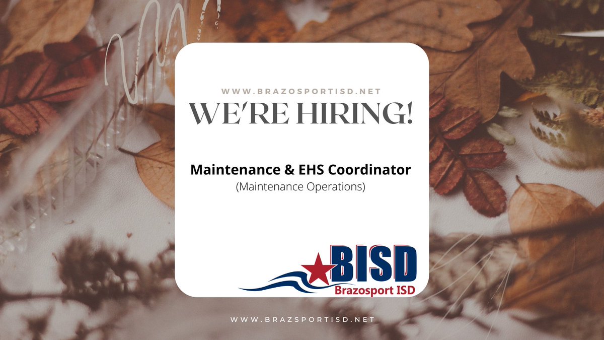 We are in search of a Maintenance & Environmental, Health, and Safety (EHS) Coordinator! Interested candidates can visit our website to view job details & apply! applitrack.com/braz.../online…... #BISDpride
