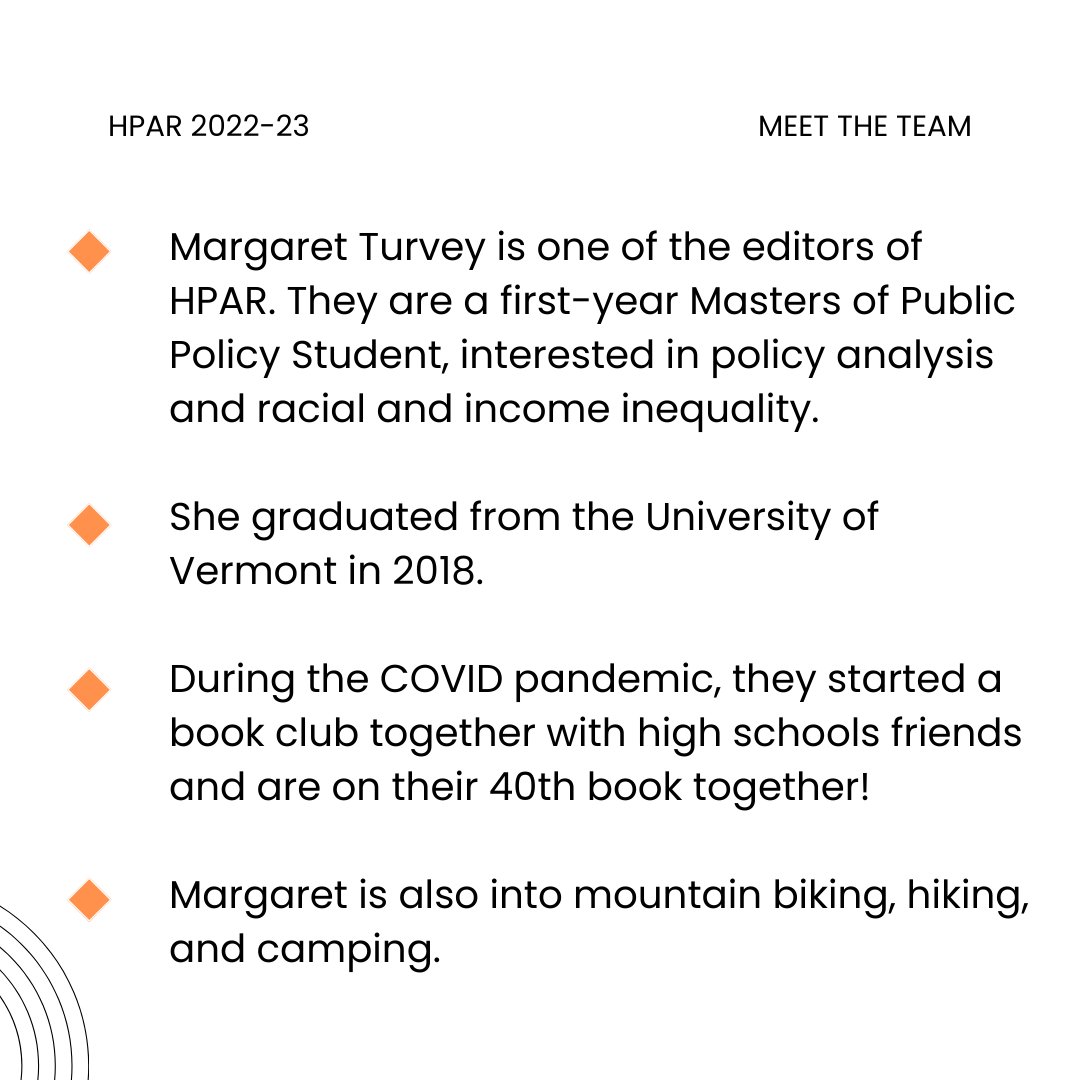 HumphreyReview's tweet photo. Meet the HPAR team: Margaret Turvey, Editor!
 -First-year MPP interested in policy analysis &amp; racial &amp; income inequality
- Graduate of University of Vermont in 2018
- During the pandemic, started a book club together w/ high school friends &amp; are on their 40th book together! https://t.co/b4I7nWS4tA