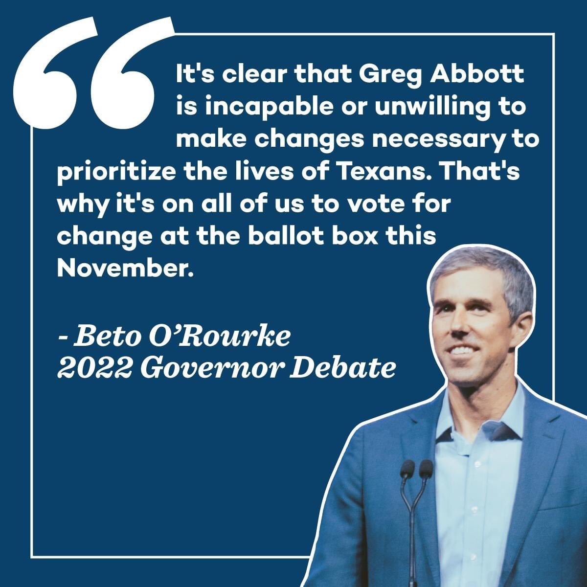 Texas polls are open another 90 minutes. Stay in line until you’ve voted. Texas needs a Beto Governor. #BetoForTexas #BetoForGovernor2022