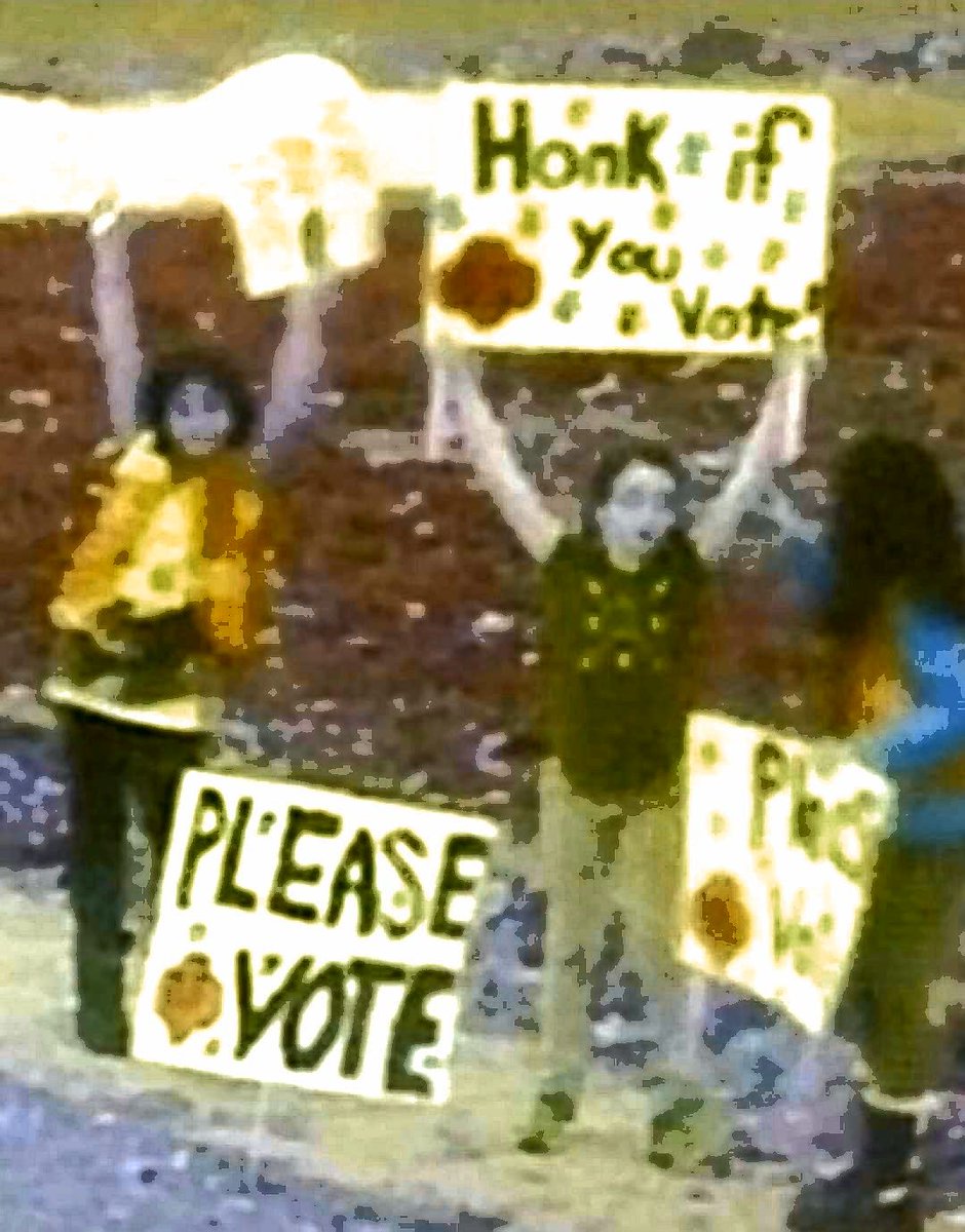 From a photo of kids out there encouraging voting in my old neighborhood a few years back. Some of them would now be voting themselves for the first time today. Please go join them if you haven't yet. #vote #votenow