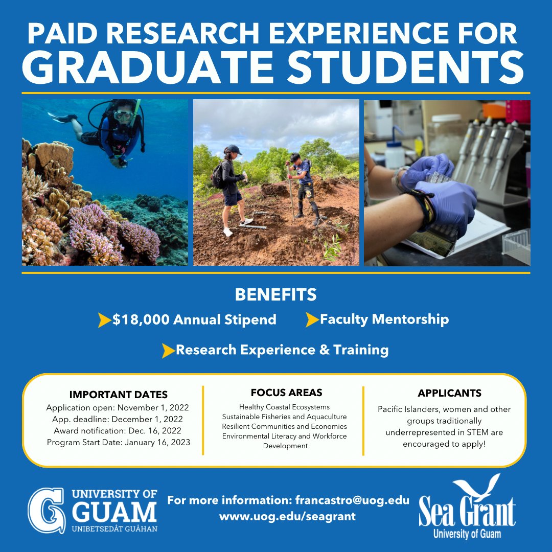The University of Guam Sea Grant program along with the National Oceanic and Atmospheric Administration (NOAA) have partnered to launch a paid research experience for graduate students at UOG.   #seagrant #uog #guam