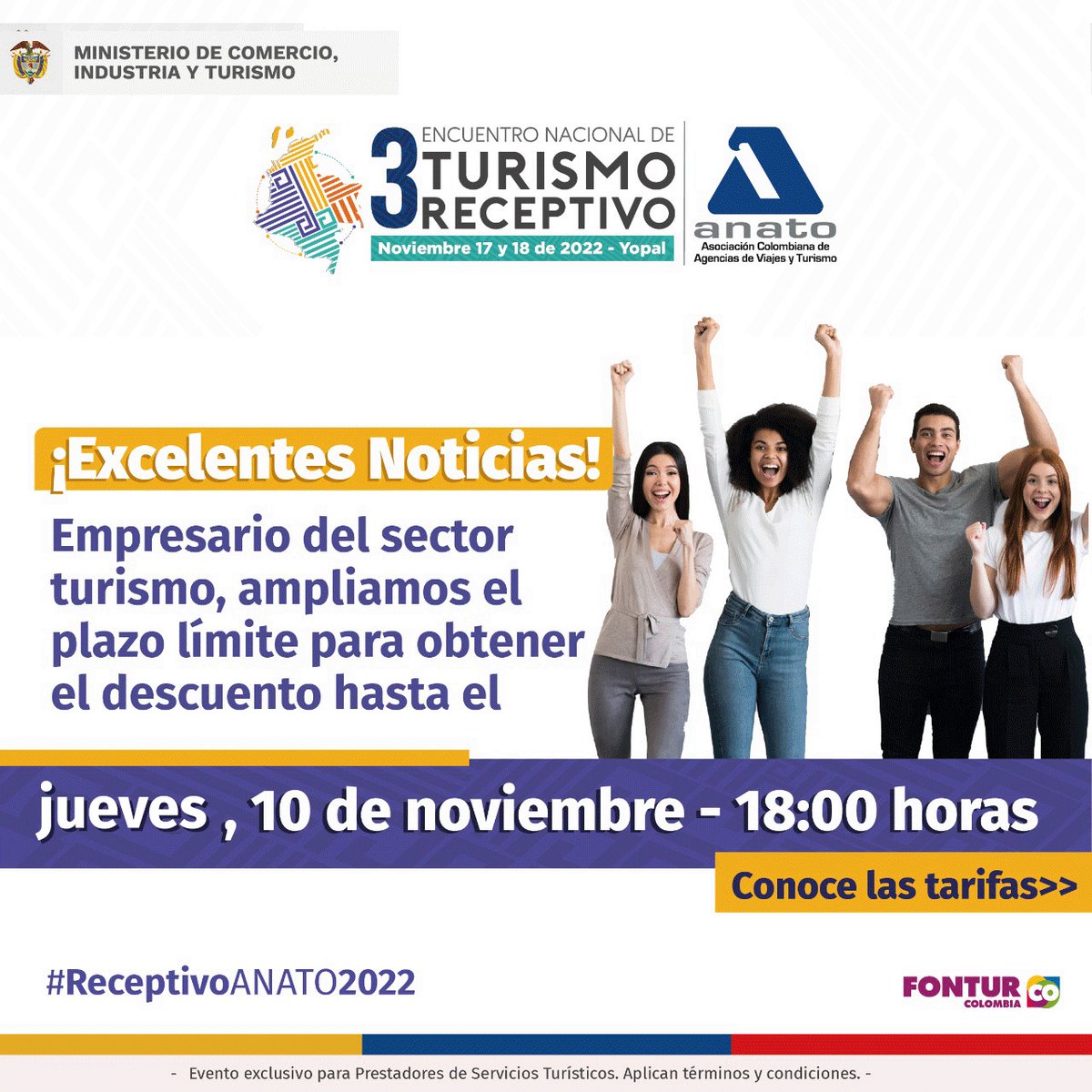 AnatoNacional's tweet photo. #ReceptivoANATO2022 | ¡Excelentes noticias! Ampliamos el plazo límite para obtener descuento, hasta el jueves, 10 de noviembre a las 18:00 horas.

Pre-inscripción aquí: https://t.co/bTwSMA77Am
@PaulaCortesC https://t.co/IR6MTbj0jE