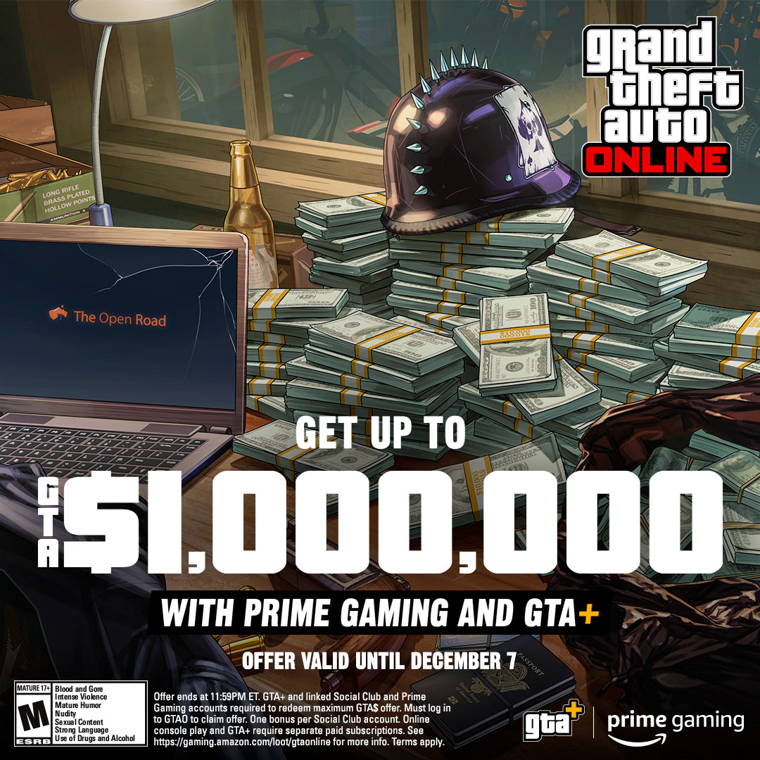 Prime Gaming on X: Pull off elaborate Heists in @RockstarGames #GTAOnline  and score wide-ranging bonuses all month long. Plus get up to GTA$1,000,000  in one-time bonuses through the event – in addition