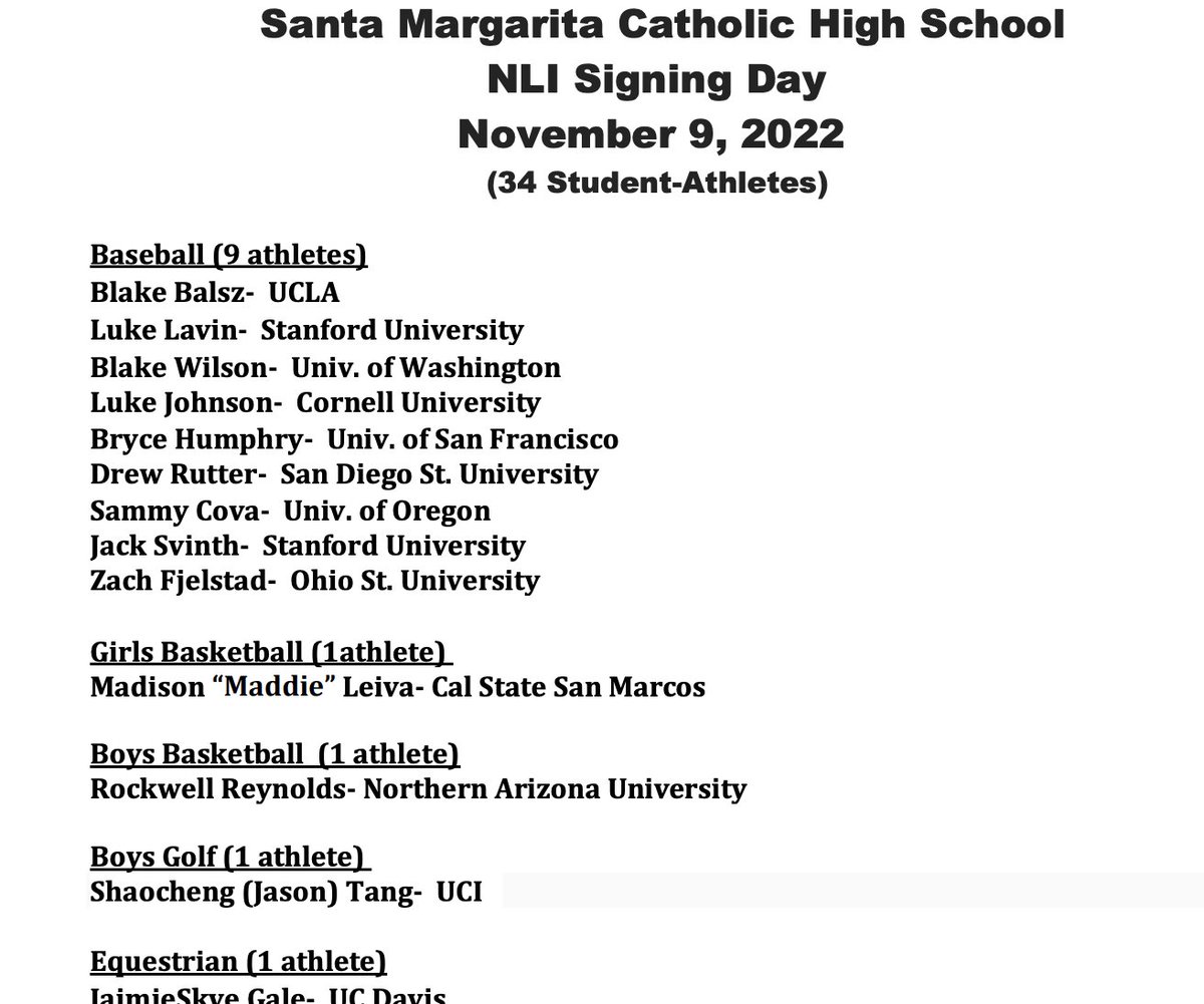latsondheimer's tweet photo. Santa Margarita has 34 signees on Wednesday. https://t.co/eyNQCx0xJS