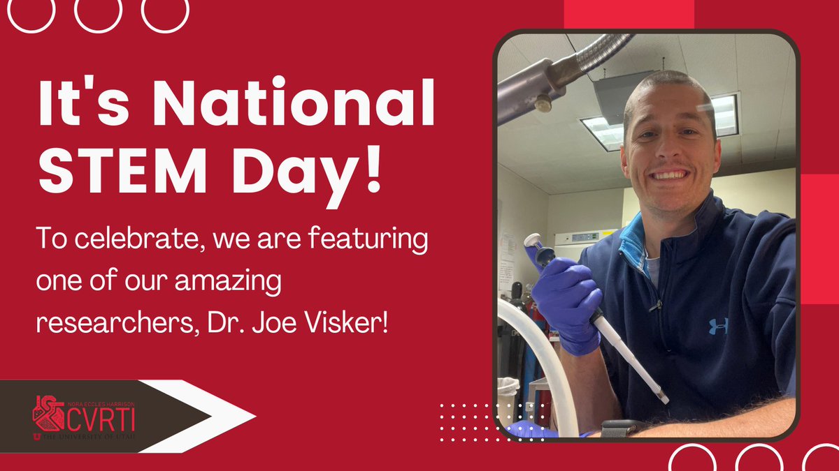 Happy #NationalSTEMDay! 🔬👩‍🔬 Today, we are featuring one of our talented #Postdoctoral #Researchers from the @StavrosDrakos lab, @joevisker! 
Read the full thread to learn more about Joe ⬇️ 

@UofUMedicine 
#cardiovascularresearch #doctorhighlight #STEM