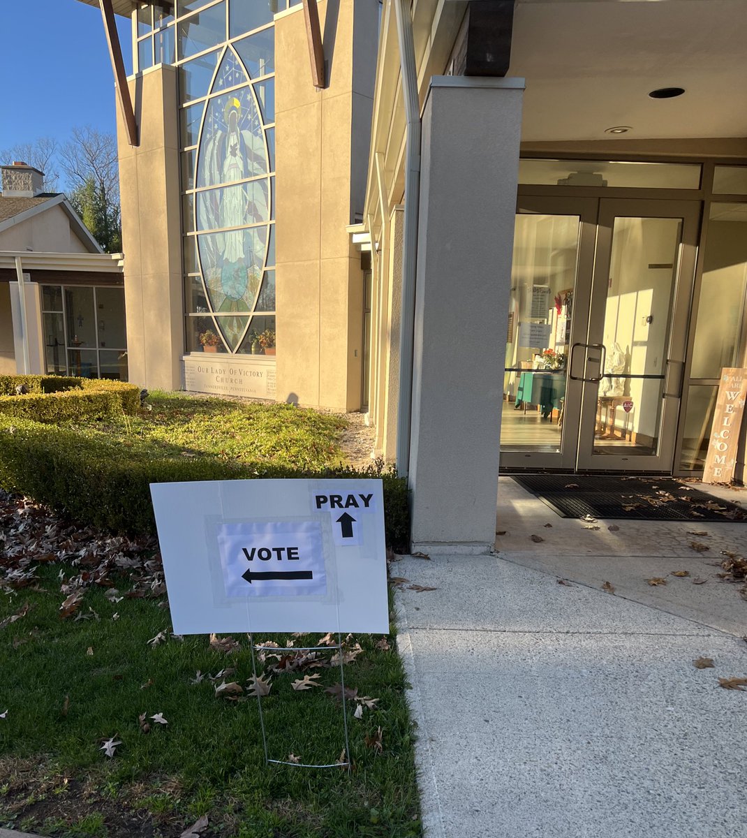 olvpoconos's tweet photo. Just in case you missed today’s sign to help voters visiting OLV. 😇 #Catholic #parishlife #election #vote https://t.co/l1T7WUAJ1S