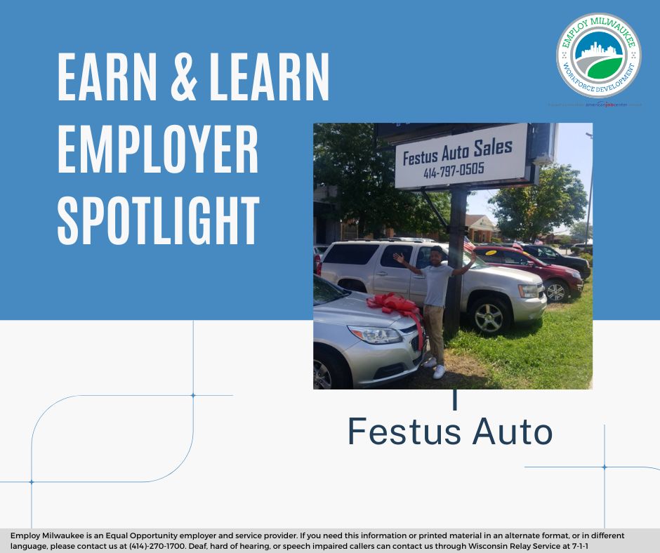 EmployMilwaukee's tweet image. Festus Auto was a Earn & Learn partner last summer. They told us "We worked with a youth employee named Duane, and we were so fortunate to have him and look forward to working with him again."
Register here: ow.ly/VF1250LcqAq
#WorkforcePartner #WorkforceDevelopment