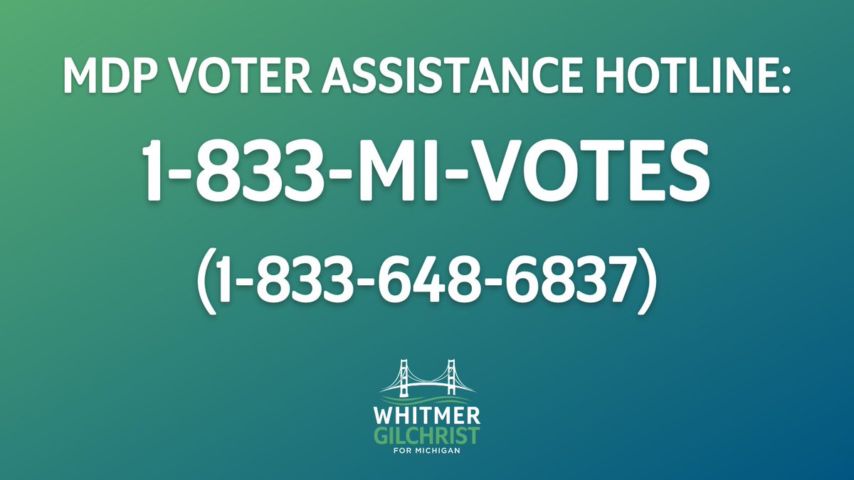 TODAY:

Public education is on the ballot.
Our economic growth is on the ballot.  
Infrastructure is on the ballot.
Abortion access is on the ballot.
Democracy is on the ballot. 

Find your polling location: gretchenwhitmer.com/vote