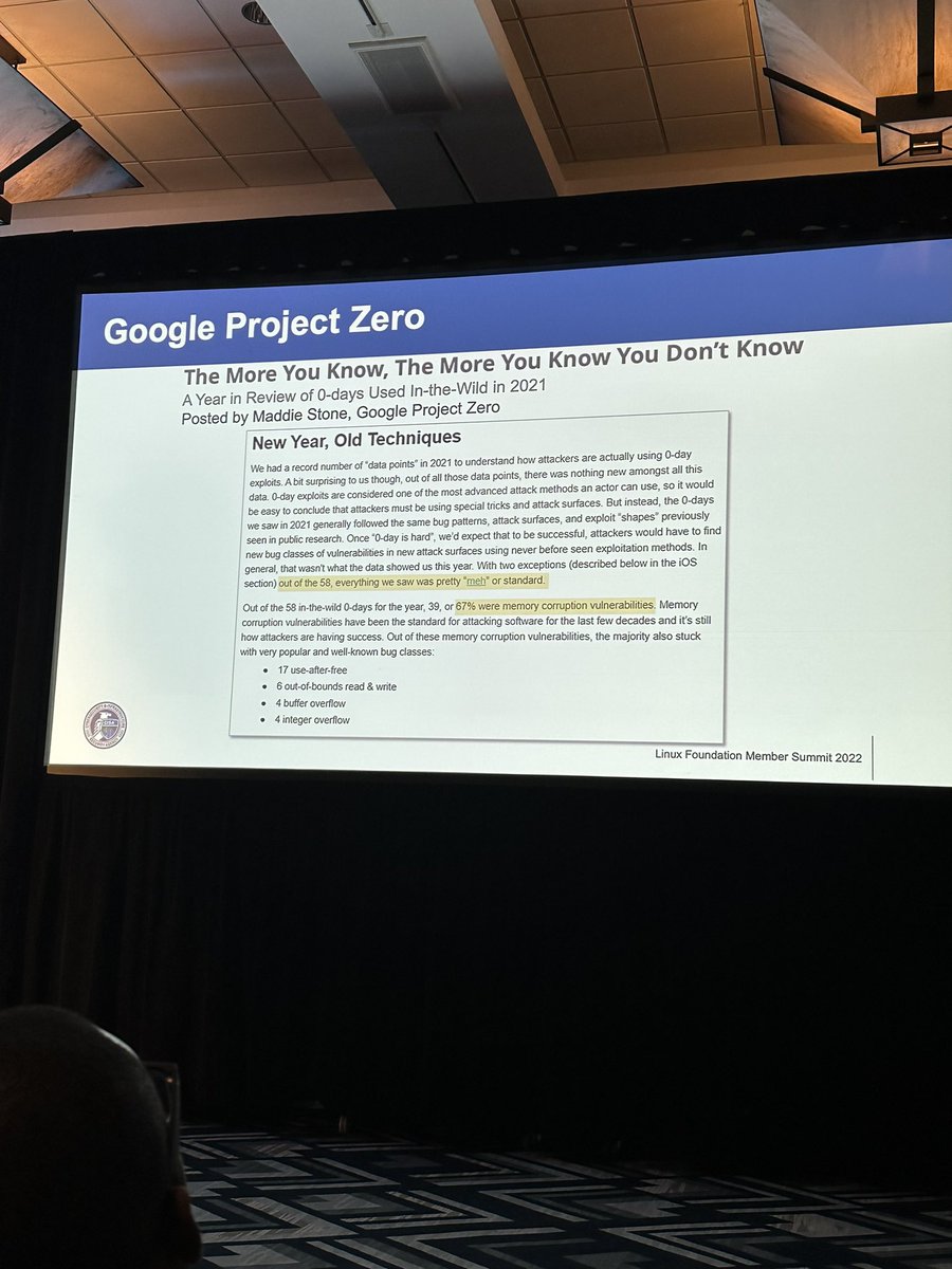 cra's tweet photo. happy to have invited @boblord to speak at #lfms about security and memory unsafety issues… fun ideas around having vendors/projects publish a “memory safe roadmap” https://t.co/DXmCIiOnMh