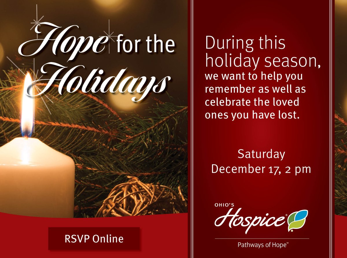 OhiosHospiceMC's tweet photo. The holiday season can be overwhelming if you are grieving the loss of a loved one. To help, we invite you to our annual #HopefortheHolidays event on Saturday, Dec. 17, at 2 pm. To register and learn more, visit: https://t.co/lD60X5cj4i #Grief #HolidayGrief https://t.co/nUATkAc4oC