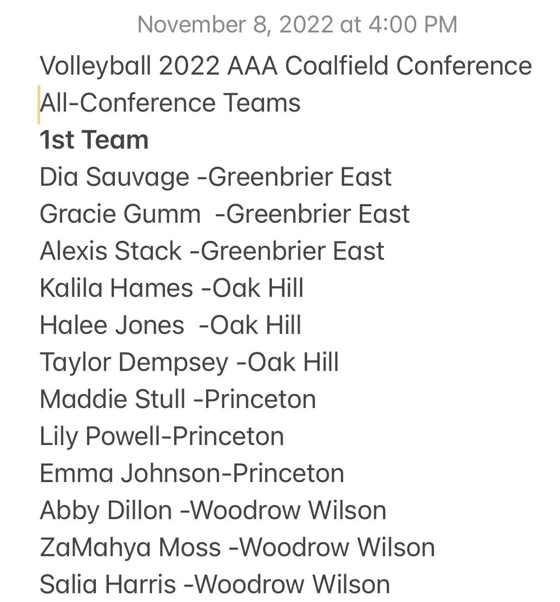 sddsports's tweet photo. The Class AAA All Coalfield Conference teams.
#wvprepvb https://t.co/umdA2fgW7s