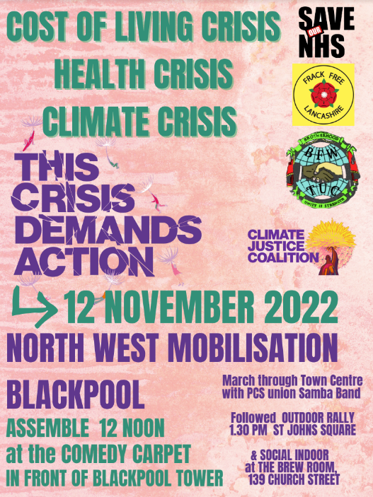 This Saturday trade unionists will be some of the people making their voices heard in Blackpool. This branch supports the <a href="/BlackpoolTuc/">Blackpool Fylde & Wyre TUC</a> &amp; other groups who are demanding action on the Cost of LivingCrisis &amp; the climate crisis. Ordinary people should not be the ones who have to pay