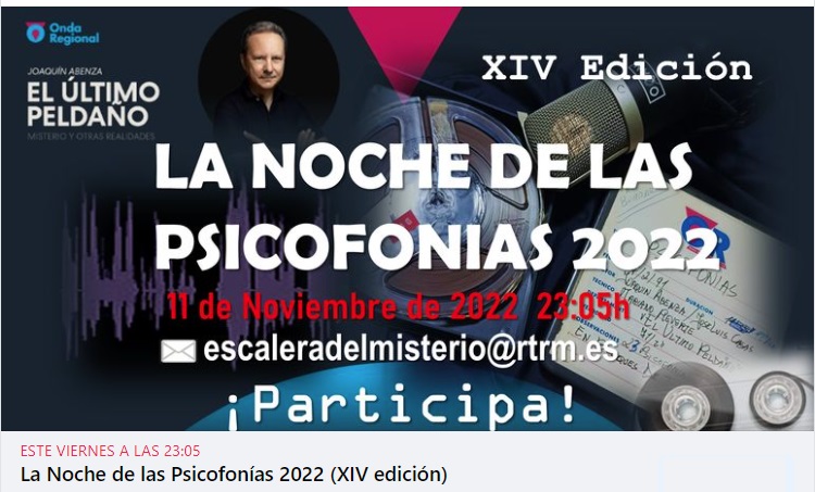 La historia, seguramente, no empezó en Suecia en 1959, con Friedrich Jürgenson, ni posiblemente tampoco en Siberia, en 1901, con Waldemar Bogras, pero con toda seguridad continua cada año en <a href="/ORMurcia/">Onda Regional</a> en #elultimopeldano...
¡La Noche de las Psicofonías 2022! ¿Te atreves a grabar?