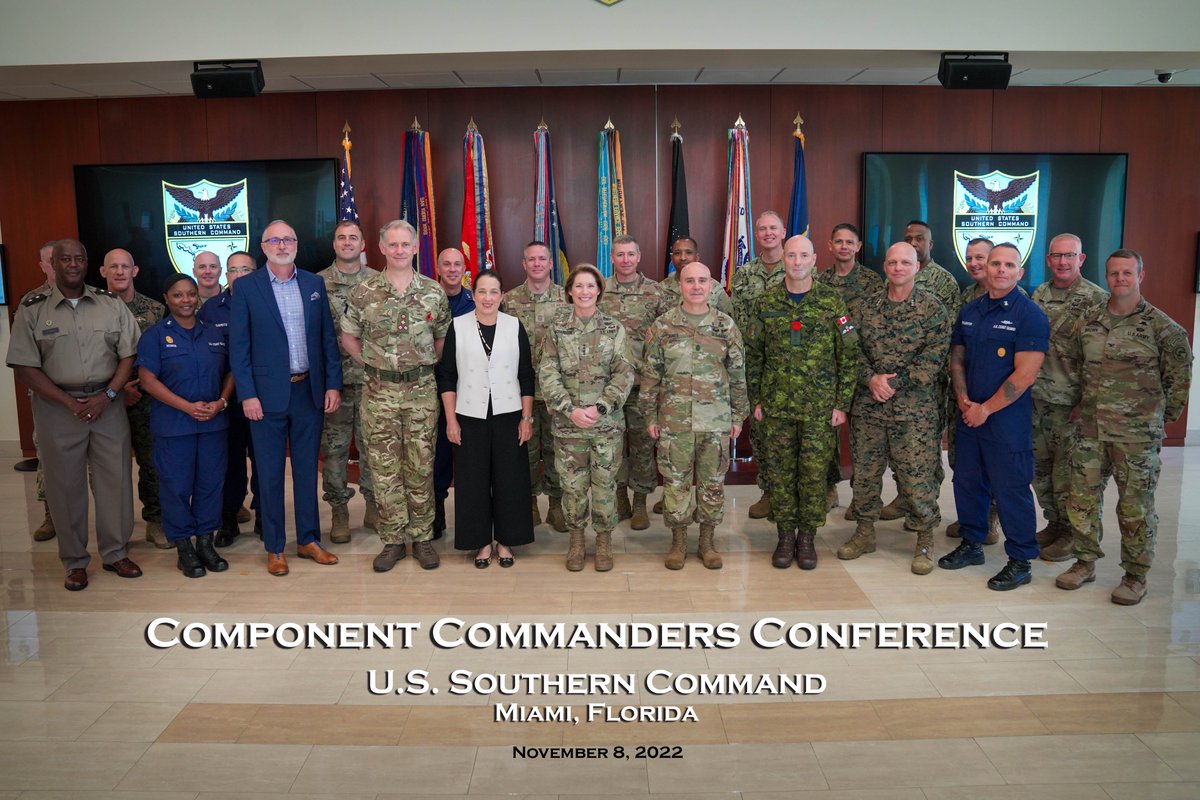 Gen. Laura Richardson hosted #SOUTHCOM component commanders today to discuss strengthening partnerships & countering threats in #LatinAmerica & the #Caribbean. @ARMYSOUTH @NAVSOUS4THFLT @AFSOUTH @MARFORSOUTH @JTFBravo @SOCSOUTH @jiatfs