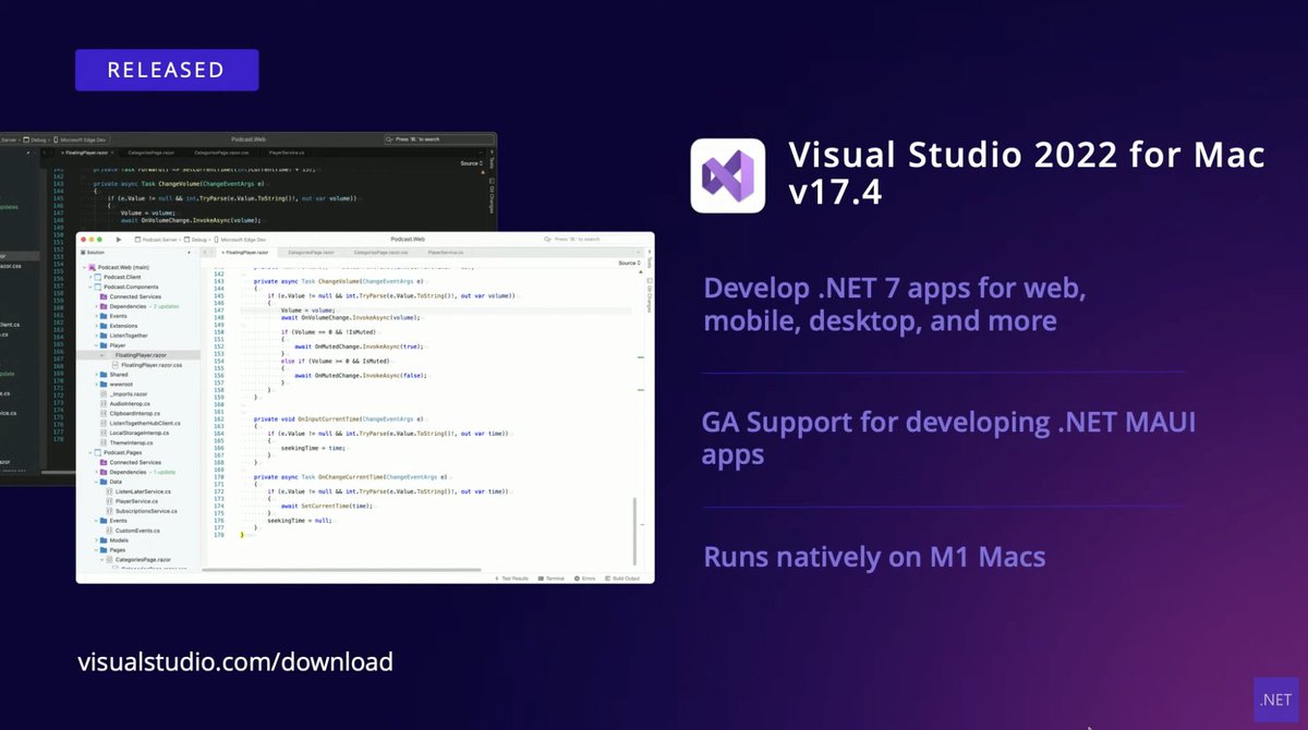 VS 2022 for Mac 17.4 now out.
With GA support for #DotNetMAUI. #dotNETConf