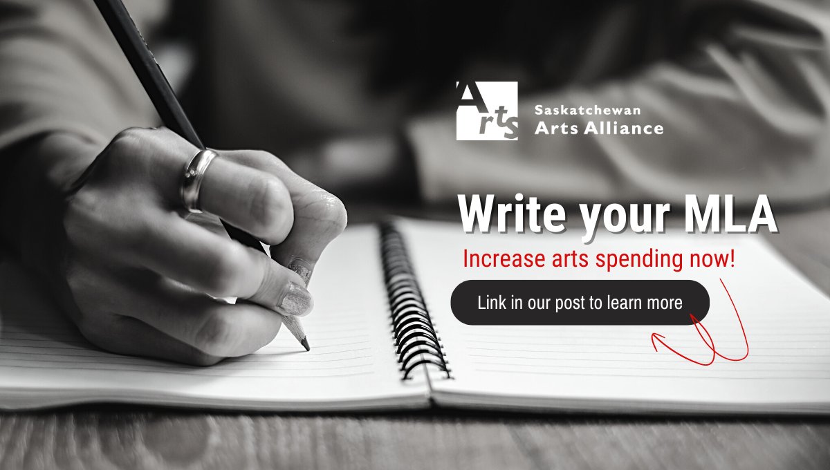 skartsalliance's tweet image. Raise your voice! 📣 Write to your MLA and help increase arts spending! 

Learn more and use our sample letter: saskartsalliance.ca/uncategorized/…

#WriteYourMLA #SaskArtsAlliance #SAANews