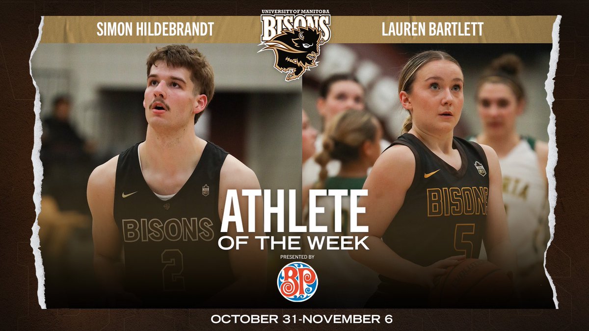 <a href="/BostonPizzaWPG/">Boston Pizza WPG</a> Athletes of the Week 🤘

Both Simon Hildebrandt and Lauren Bartlett had huge weekends to open the 2022-2023 <a href="/bisonsmbb/">Bisons Men's Basketball</a> &amp; <a href="/bisonswbb/">Bisons Women's Basketball</a> season. 

📝 Story - bit.ly/3EdC3Q2

#WeAreAllBisons #HornsUp🤘 #UManitoba