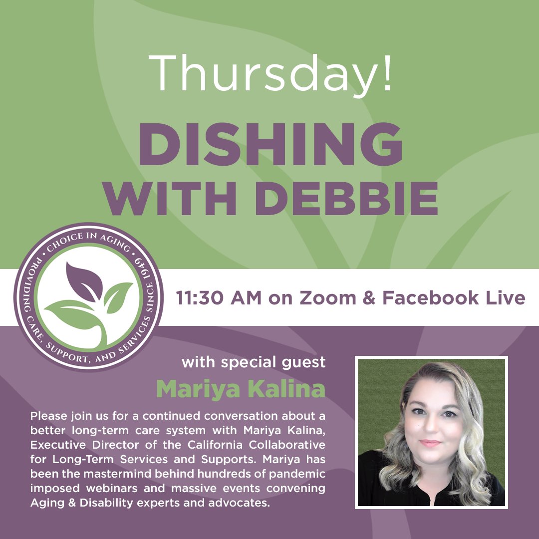 Thursday at 11:30 AM!

Please join us for a continued conversation about a better long-term care system with Mariya Kalina, Executive Director of the California Collaborative for Long-Term Services and Supports.

Register here: tinyurl.com/DWD-11-10-22

<a href="/CACollabLTSS/">CACollabLTSS</a>