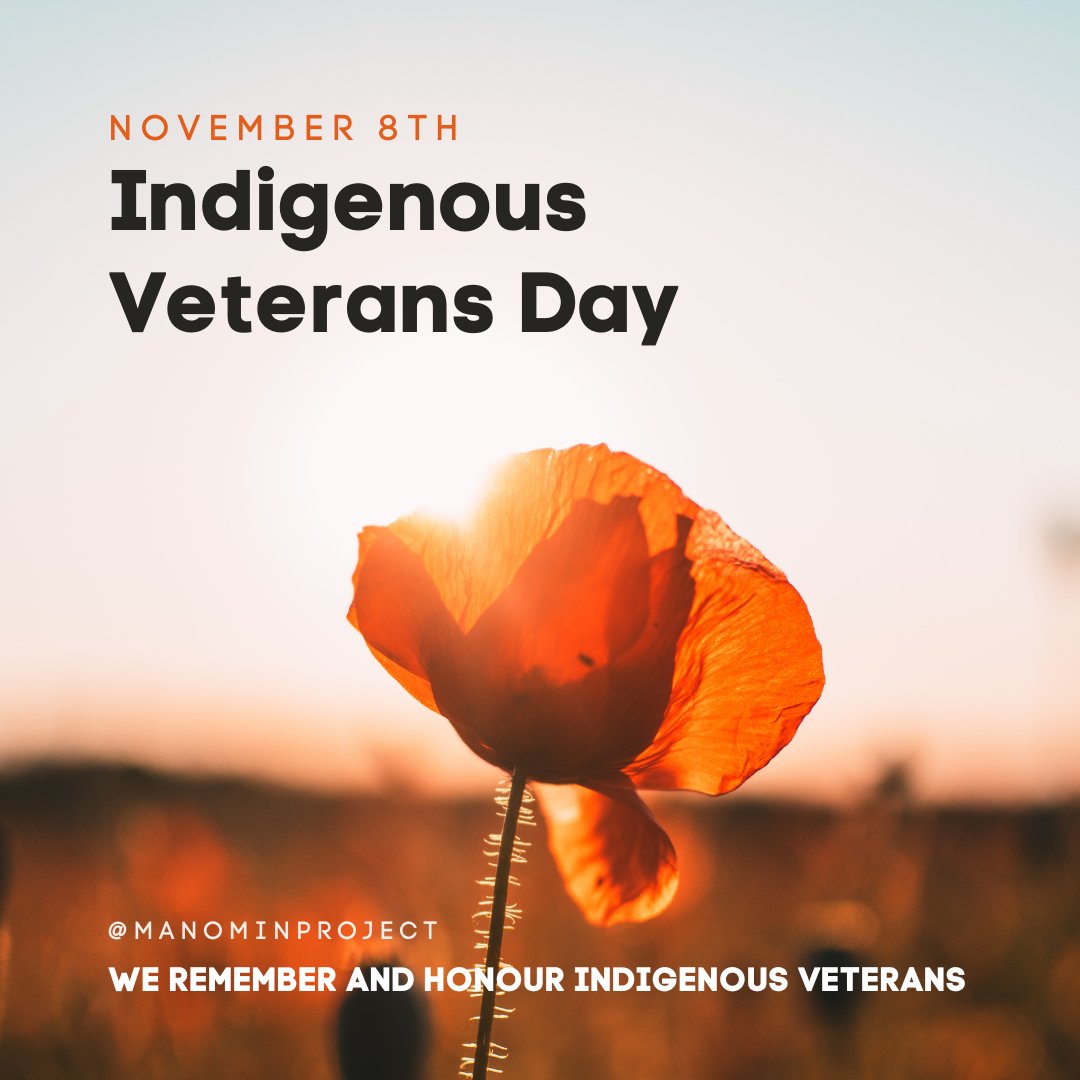 manominproject's tweet photo. Today, we honour the Indigenous men and women who fought in the First and Second World Wars and Korean Wars. We want to express our gratitude to everyone who has served in the military, both past and present. We appreciate your bravery and courage.

#LestWeForget https://t.co/sMj96q3B0Q