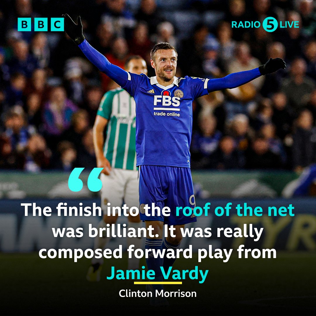 5liveSport's tweet photo. "It doesn't matter who they come against, these goals will give him confidence" - @morrisonclinton
Vintage Vardy rolling back the years ⏪
🦊 #LCFC 3-0 #NCAFC 🟠⚫️
#BBCFootball #CarabaoCup #LEINWP