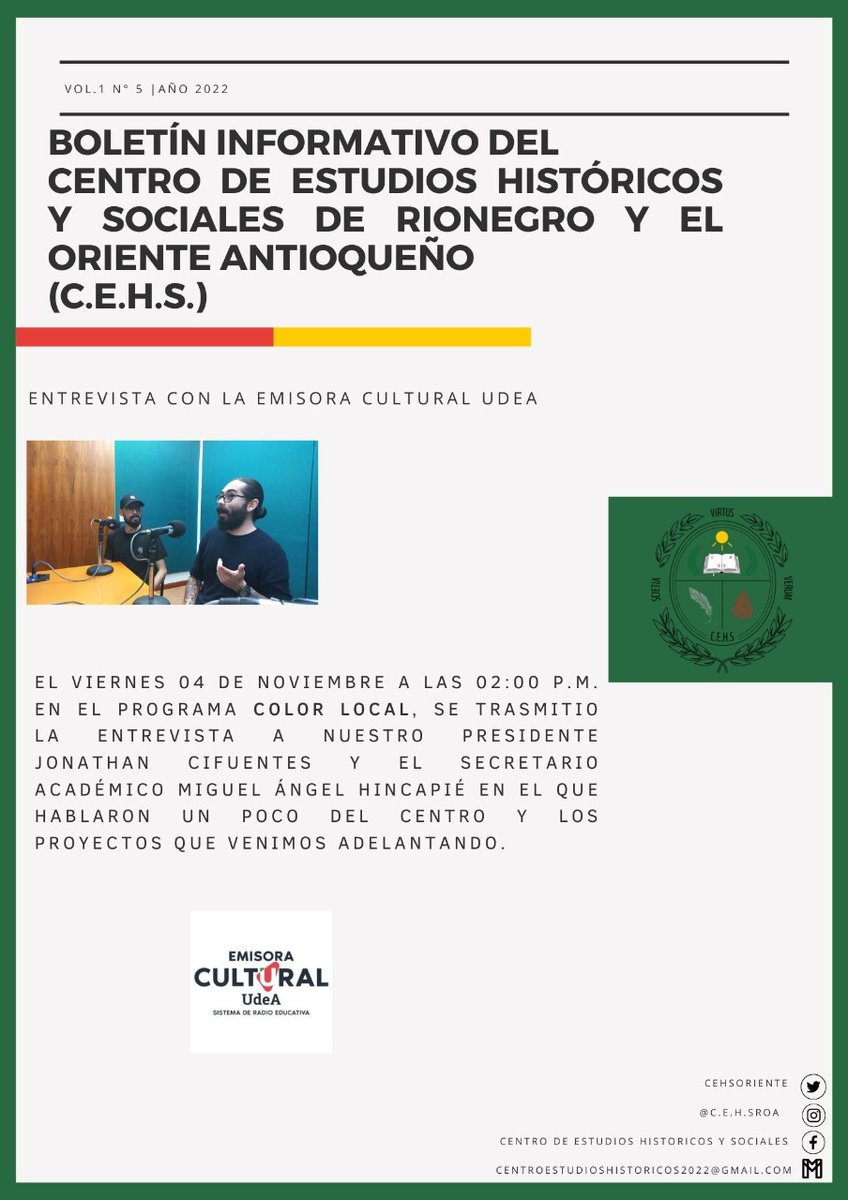 cehsoriente's tweet photo. Boletín semanal del C.E.H.S de Rionegro y el Oriente Antioqueño https://t.co/h26qjPORAS