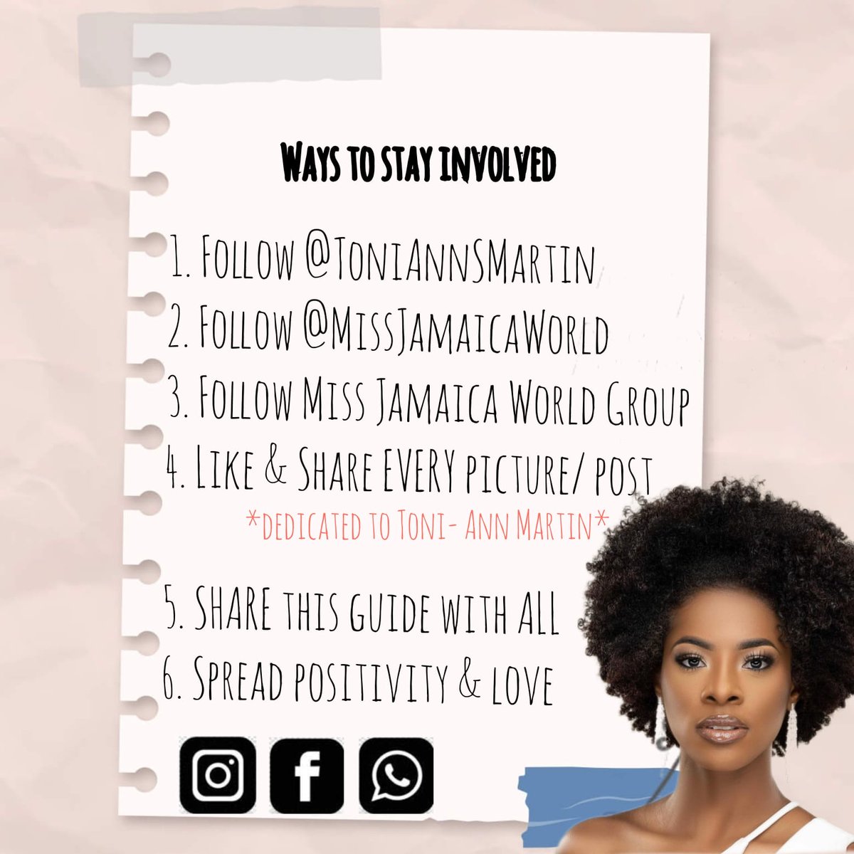 toniannsmartin's tweet photo. Here's how you can help me secure the Miss Jamaica World Multimedia Fast Track title! ☺️✨️

#MissJamaicaWorld #MJW2022 #MissWorld #MissWorld71 #ToniAnnMartin #MissEmancipationPark2022 #Contestant11 #BeautywithaPurpose #JourneytotheCrown #OvercomingYou https://t.co/W5npE2wfaZ