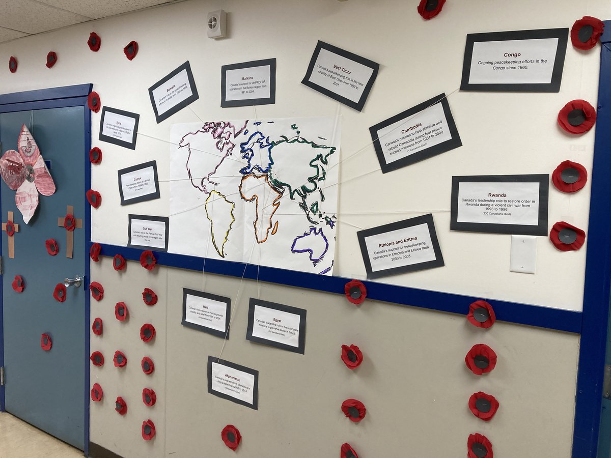 Getting ready for the important #RemembranceDay Chapel tomorrrow. Loving the student contributions to creating the tone of remembrance for entry to our gym.