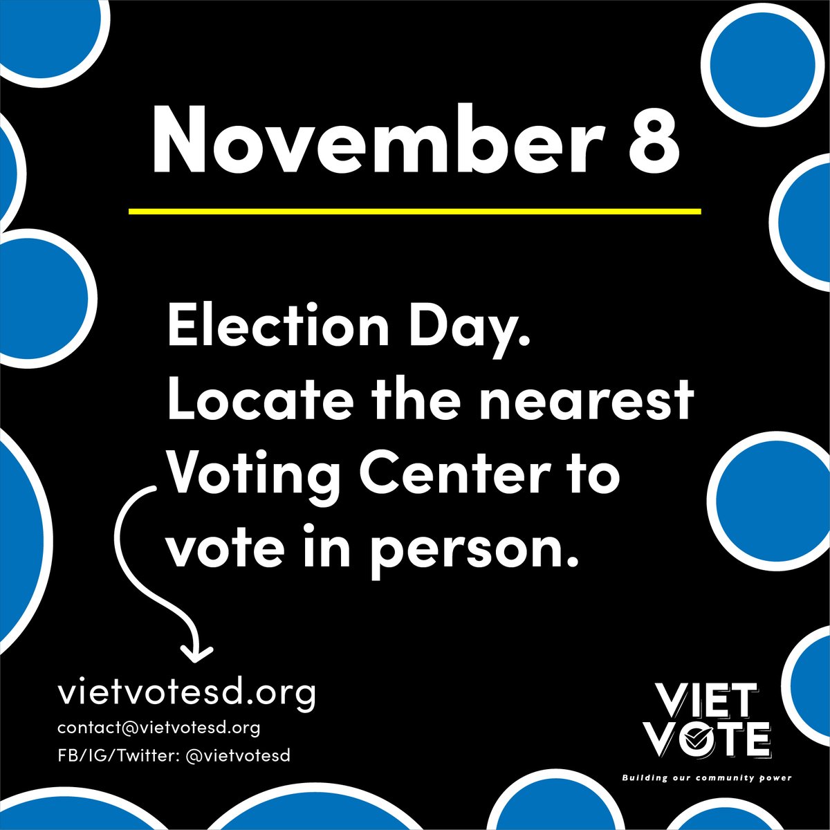 📢🗳 𝗧𝗼𝗱𝗮𝘆 𝗶𝘀 the E𝗹𝗲𝗰𝘁𝗶𝗼𝗻 𝗗𝗮𝘆! 🗳  Visit our website VietVoteSD.org to locate the nearest Vote Centers & more to help you vote! #sandiego #vietnamesecommunity #congdong #congdongnguoiviet #vietpower #votepower