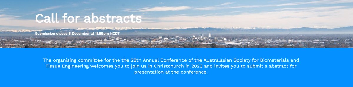 Khoon Lim (@khoonono) on Twitter photo Abstract submissions now open for ASBTE2023 🤓 asbte2023.co.nz/call-for-abstr… Looking forward to this conference in Christchurch next year! <a href="/DrAnnaW_lab/">Anna Waterhouse</a> <a href="/JelenaRnjak/">Jelena Rnjak-Kovačina</a> <a href="/Tim_WoodfieldNZ/">Tim Woodfield</a> <a href="/ASBTE1/">ASBTE</a> <a href="/Khoonono/">Khoon Lim</a> <a href="/Vipul_syd/">Vipul Agarwal</a> <a href="/DomiganLaura/">Laura Domigan</a> Abstract submissions now open for ASBTE2023 🤓 asbte2023.co.nz/call-for-abstr… Looking forward to this conference in Christchurch next year! <a href="/DrAnnaW_lab/">Anna Waterhouse</a> <a href="/JelenaRnjak/">Jelena Rnjak-Kovačina</a> <a href="/Tim_WoodfieldNZ/">Tim Woodfield</a> <a href="/ASBTE1/">ASBTE</a> <a href="/Khoonono/">Khoon Lim</a> <a href="/Vipul_syd/">Vipul Agarwal</a> <a href="/DomiganLaura/">Laura Domigan</a>