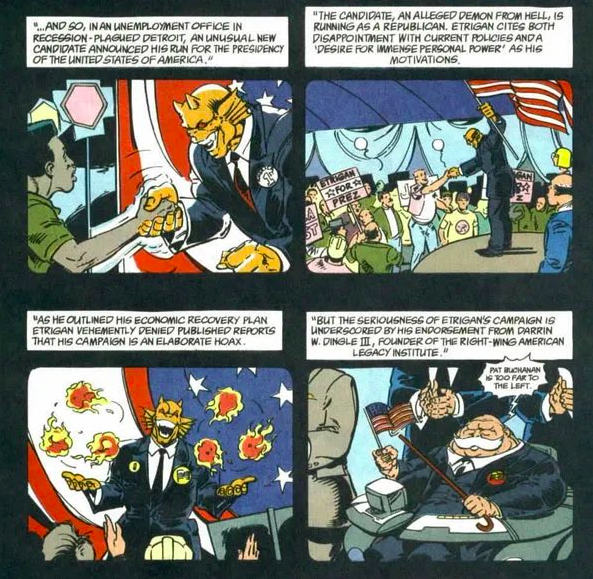 Political Asylum (1992). Une histoire d'Etrigan the Demon, qui se présente  en politique.

Dwayne McDuffie était un génie et un visionnaire.