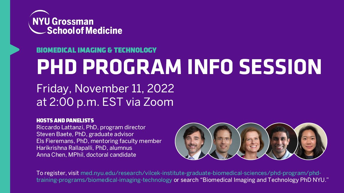 Center for Advanced Imaging Innovation & Research (@cai2r) on Twitter photo Our faculty offer world-class #PhD training in biomedical imaging & tech at <a href="/nyugrossman/">NYU Grossman School of Medicine</a>, ranked #2 in the U.S. for research.
Learn more on Fri, Nov 11, at 2pm ET: med.nyu.edu/research/vilce…
Hosts: <a href="/RicLattanzi/">Riccardo Lattanzi</a> <a href="/stbaete/">Steven Baete</a> <a href="/elsfi/">Els Fieremans</a> <a href="/RallapalliHari/">Hari Rallapalli</a>, Anna Chen
CC <a href="/nyulangone/">NYU Langone Health</a> <a href="/nyuniversity/">New York University</a> Our faculty offer world-class #PhD training in biomedical imaging & tech at <a href="/nyugrossman/">NYU Grossman School of Medicine</a>, ranked #2 in the U.S. for research.
Learn more on Fri, Nov 11, at 2pm ET: med.nyu.edu/research/vilce…
Hosts: <a href="/RicLattanzi/">Riccardo Lattanzi</a> <a href="/stbaete/">Steven Baete</a> <a href="/elsfi/">Els Fieremans</a> <a href="/RallapalliHari/">Hari Rallapalli</a>, Anna Chen
CC <a href="/nyulangone/">NYU Langone Health</a> <a href="/nyuniversity/">New York University</a>