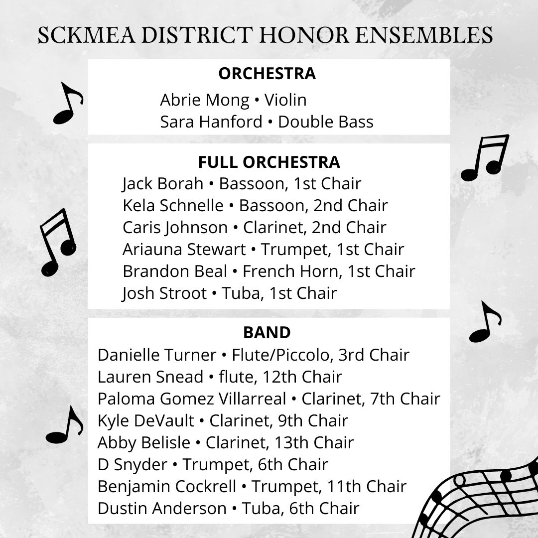 DHS_Panthers's tweet photo. Congratulations to our Derby High School students who successfully auditioned and made it onto the SCKMEA District Honor Ensembles. These students will perform next month at Wichita East High School. We are #DerbyProud of their hard work and dedication! https://t.co/apJSQo9pXx
