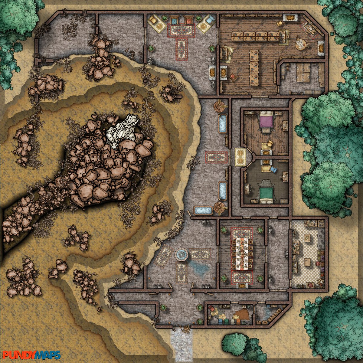 _exegete_'s tweet photo. Ok I'm a little behind haha, but here's entry #1, "Crater", for #mapvember #mapvember2022.
A large statue seems to have fallen out of the sky and careened into a large manor, leaving an unusual site to explore.
#fantasymaps #cartography #dnd #ttrpg https://t.co/AsZnV7ZS1H