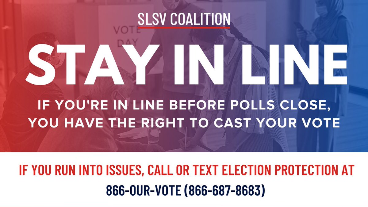 If you are in line before polls close today, repeat after us

STAY 👏 IN 👏 LINE 👏

If someone tells you that you cannot vote, call or text our friends <a href="/866OURVOTE/">Election Protection</a> (866-687-8683)