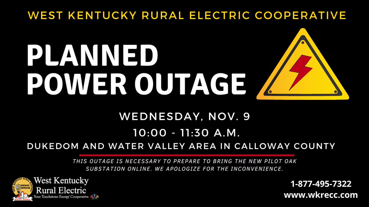 Outage in Dukedom/Water valley area on Wednesday at 11 a.m.