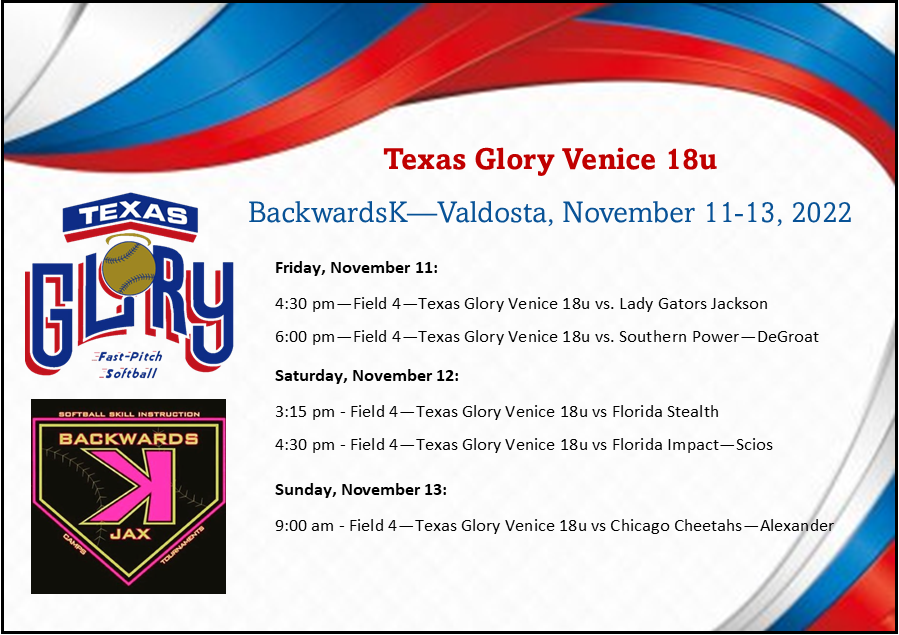 Glory18u_Marino's tweet photo. 🥎🥎Another Schedule Change for the @BackwardsK in Valdosta. We don't mind the changes to get some ball games in... Let's Go Glory!🥎🥎 https://t.co/9JNgTOPOhk