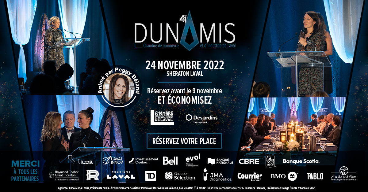 🔷🔹GALA DUNAMIS🔹🔷
 🚨🚨N'oubliez pas de réserver votre place AVANT DEMAIN - 9 novembre
pour bénéficier du tarif Réservez tôt!🚨🚨
Venez célébrer l'excellence de la communauté d'affaires lavalloise!
Réservez votre place ici👉 zcu.io/p5l0