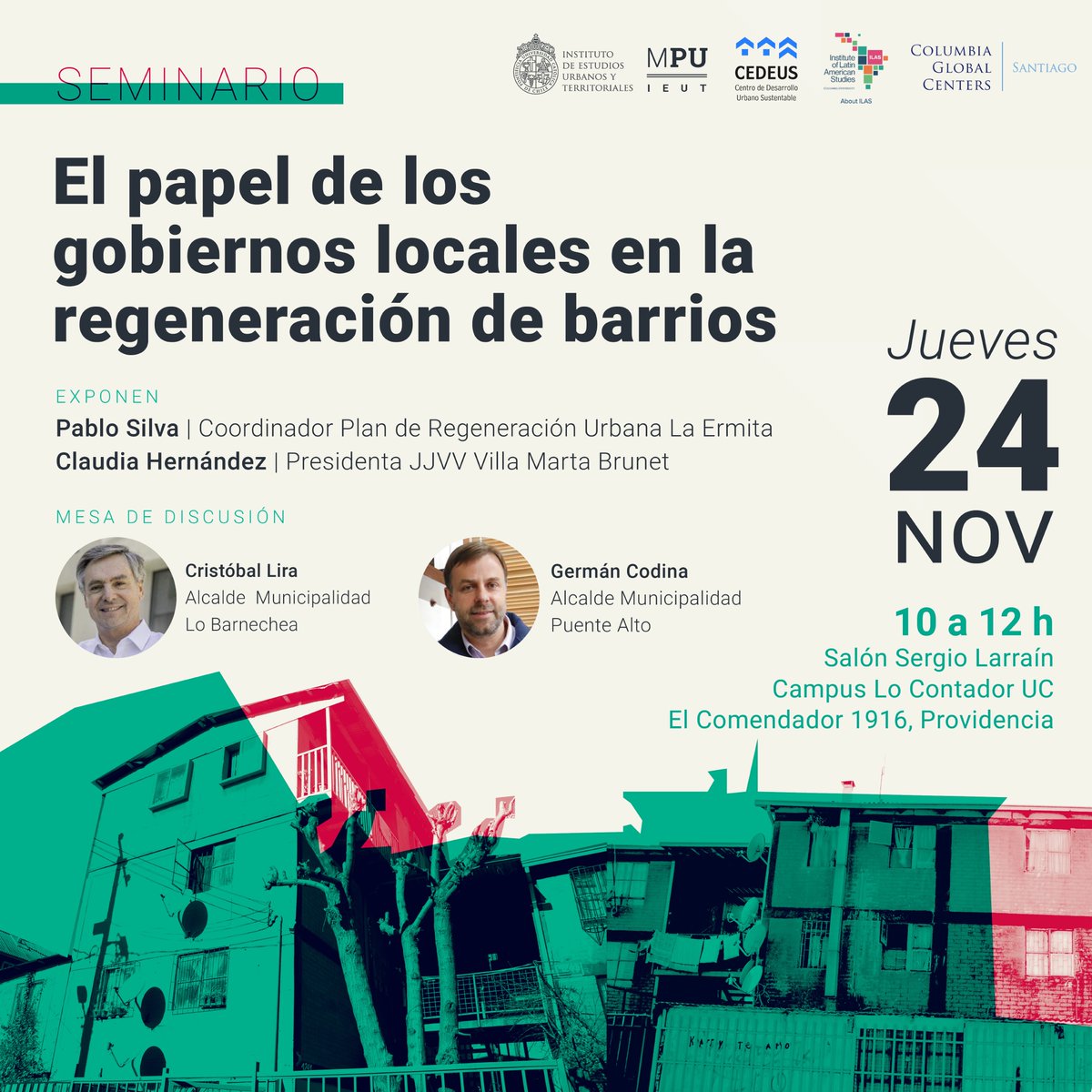 Luis Fuentes (@lfuentesarce) on Twitter photo Jueves 24 de Nov. vamos a presentar planes de regeneración de #LaErmita y #MartaBrunet y discutiremos sobre papel de los gobiernos locales en la Regeneración de los barrios con los alcaldes <a href="/germancodina/">Germán Codina</a> y <a href="/CristobalLira/">Cristóbal Lira</a> . Agéndelo¡¡¡¡ Jueves 24 de Nov. vamos a presentar planes de regeneración de #LaErmita y #MartaBrunet y discutiremos sobre papel de los gobiernos locales en la Regeneración de los barrios con los alcaldes <a href="/germancodina/">Germán Codina</a> y <a href="/CristobalLira/">Cristóbal Lira</a> . Agéndelo¡¡¡¡