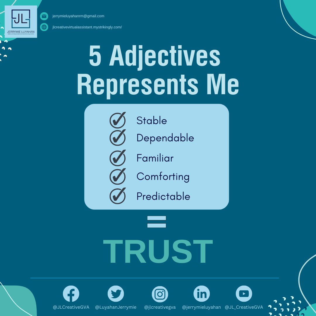LuyahanJerrymie's tweet photo. Why Choose Me? 🤔
Are you looking for a virtual assistant? Book an appointment today!
Facebook: @JLCreativeGVA
Instagram: @jlcreativegva
LinkedIn: @jerrymieluyahan
#virtualassistant
#freelance
#workfromhome
#creativeme https://t.co/4bDQfnvbnC