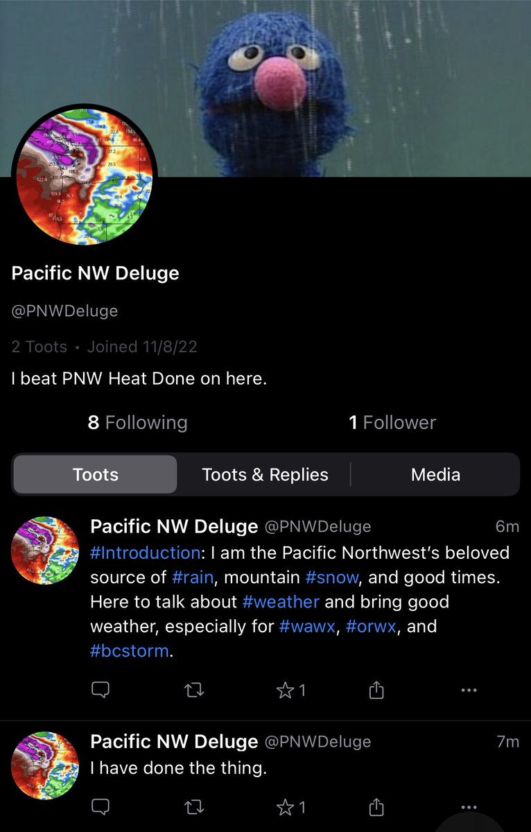 Behold if you are a tooter come toot with your favorite metrological phenomenon.

@PNWDeluge@weatherishappening.network

(Thanks @WEATHERISHAPPEN)