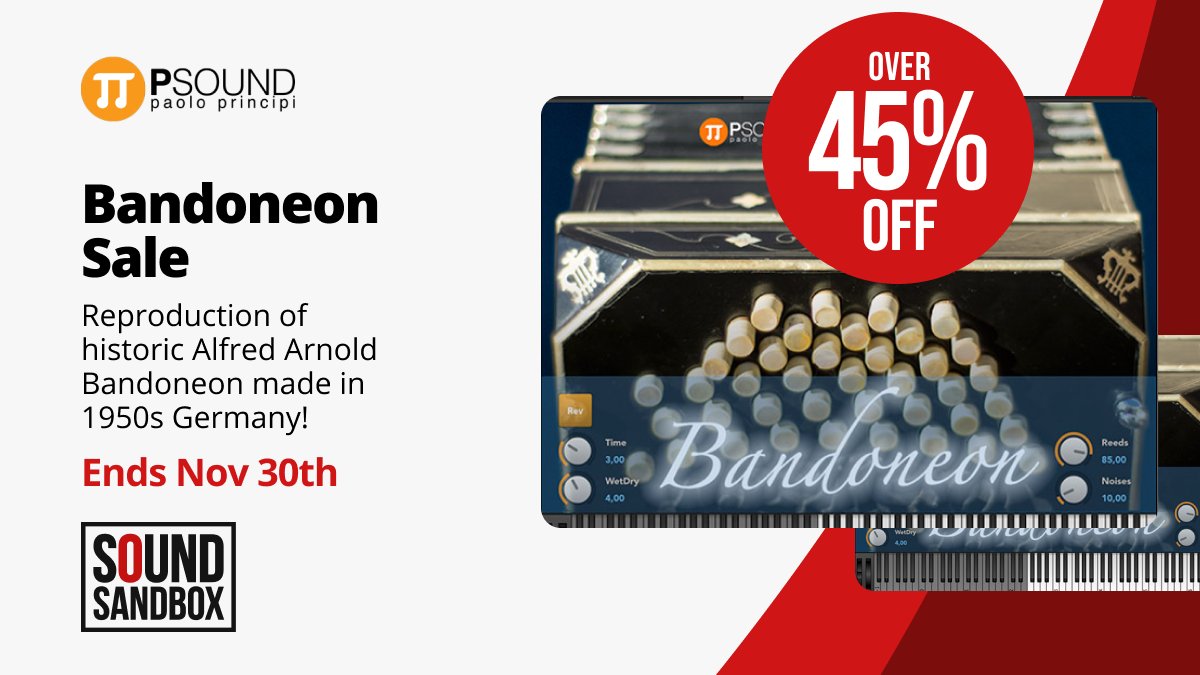 SoundSandbox's tweet image. Bandoneon consists of a 🔊Philological reproduction of an historic 🎧 Alfred Arnold Bandoneon made in Germany in the 50s!

Over 45% thru Nov 30th
bit.ly/3hubjSJ

#plugin #plugins #vstplugins #audioengineer #SoundSandboxStore